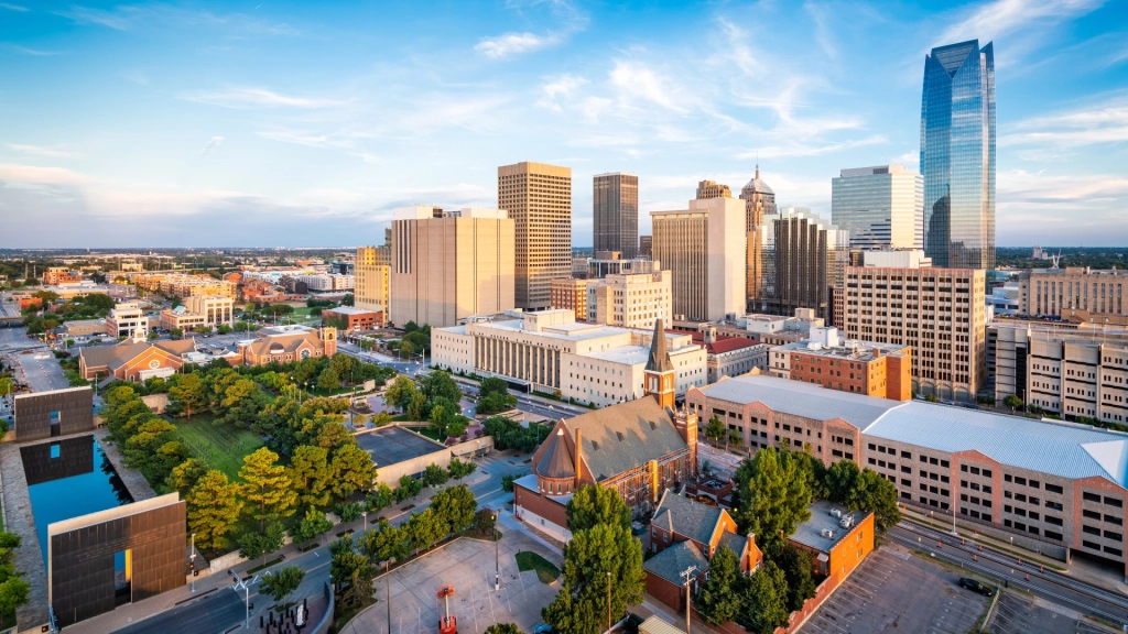 A view of the Oklahoma City skyline near Bethany, OK, where Seitz Concrete proudly provides professional ACI-standard concrete services for residential and commercial properties.